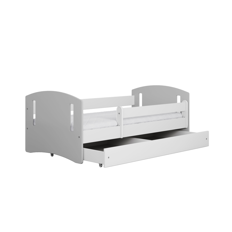 Classic 2 Juniorbett, mit Matratze, Bettgitter, Schublade - weiß-graues Laminat und MDF (180x80)