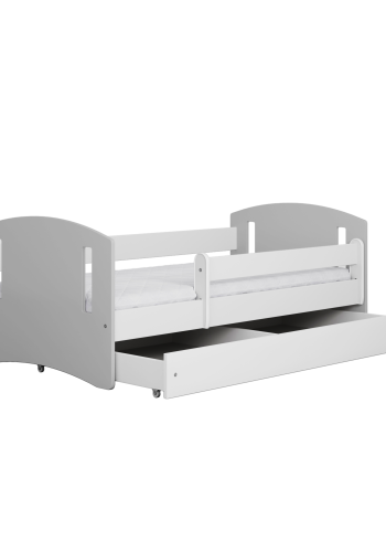Classic 2 Juniorbett, mit Matratze, Bettgitter, Schublade - weiß-graues Laminat und MDF (140x80)