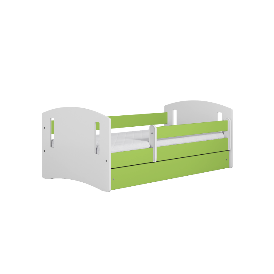 Classic 2 Juniorbett, mit Matratze, Bettgitter, Schublade - weiß-grünes Laminat und MDF (180x80)
