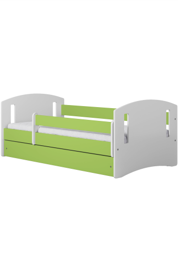 Classic 2 Juniorbett, mit Matratze, Bettgitter, Schublade - weiß-grünes Laminat und MDF (180x80)