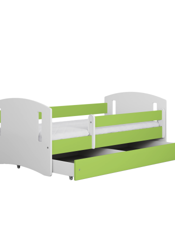 Classic 2 Juniorbett, mit Matratze, Bettgitter, Schublade - weiß-grünes Laminat und MDF (140x80)