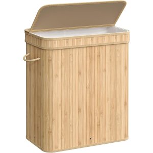 SONGMICS Tv&auml;ttkorg med lock, tv&auml;ttkorg i bambu, avtagbar och maskintv&auml;ttbar tv&auml;ttp�se med handtag, 100 liter, f&ouml;r tv&auml;ttstuga, sovrum, vardagsrum, naturbeige LCB063N01