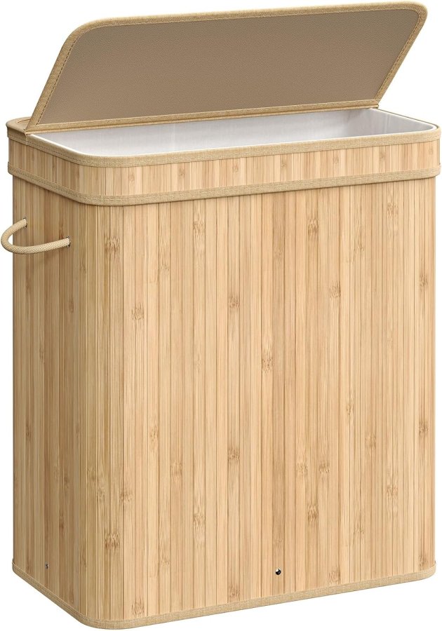 SONGMICS W&auml;schekorb mit Deckel, W&auml;schekorb aus Bambus, herausnehmbarer und maschinenwaschbarer W&auml;schesack mit Griff, 100 Liter, f&uuml;r Waschk&uuml;che, Schlafzimmer, Wohnzimmer, Naturbeige LCB063N01