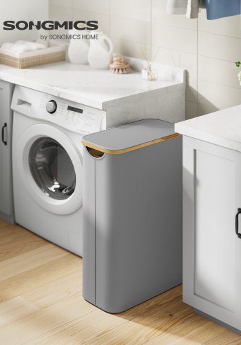 SONGMICS W�schekorb mit Deckel, schmaler W�schekorb, 65 l, platzsparend, herausnehmbares Netzfutter, Oxford-Gewebe, Bambusgriff, faltbar, 42 x 22,5 x 70,5 cm, Taubengrau LCB506G01