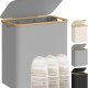 SONGMICS W&auml;schekorb mit Deckel, 3-teiliger gro&szlig;er W&auml;schekorb, 150 l, herausnehmbares Netzfutter, Oxford-Gewebe, Bambusgriff, faltbar, 60 x 38,5 x 70,5 cm, Taubengrau LCB515G01V1