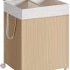 SONGMICS HOME W&auml;schekorb mit 2 F&auml;chern, 100 l, W&auml;schesortierkorb auf Rollen mit Deckel, W&auml;schesack mit Griff, Rattanoptik, f&uuml;r Waschk&uuml;che und Badezimmer, Naturbeige, Mattwei&szlig;, LCB601N01