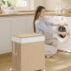 SONGMICS HOME W&auml;schekorb mit 2 F&auml;chern, 100 l, W&auml;schesortierkorb auf Rollen mit Deckel, W&auml;schesack mit Griff, Rattanoptik, f&uuml;r Waschk&uuml;che und Badezimmer, Naturbeige, Mattwei&szlig;, LCB601N01
