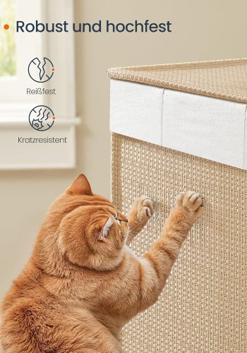 SONGMICS HOME W&auml;schekorb mit 2 F&auml;chern, 100 l, W&auml;schesortierkorb auf Rollen mit Deckel, W&auml;schesack mit Griff, Rattanoptik, f&uuml;r Waschk&uuml;che und Badezimmer, Naturbeige, Mattwei&szlig;, LCB601N01