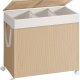 SONGMICS HOME W&auml;schekorb mit 3 F&auml;chern, gro&szlig;er 140-Liter-W&auml;schekorb mit Rollen, W&auml;schekorb aus Rattan mit Deckel, herausnehmbarem Futter mit Griff, Naturbeige und Mattwei&szlig; LCB602N01