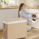 SONGMICS HOME W&auml;schekorb mit 3 F&auml;chern, gro&szlig;er 140-Liter-W&auml;schekorb mit Rollen, W&auml;schekorb aus Rattan mit Deckel, herausnehmbarem Futter mit Griff, Naturbeige und Mattwei&szlig; LCB602N01