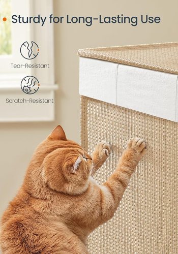 SONGMICS HOME W&auml;schekorb mit 3 F&auml;chern, gro&szlig;er 140-Liter-W&auml;schekorb mit Rollen, W&auml;schekorb aus Rattan mit Deckel, herausnehmbarem Futter mit Griff, Naturbeige und Mattwei&szlig; LCB602N01