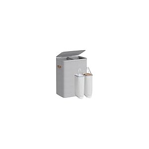 SONGMICS Tv&auml;ttkorg, 193 liters tv&auml;ttkorg, 2 fack, enkel montering, med lock och handtag, uttagbara innerp�sar, 51 x 38 x 74 cm, duvgr� ULCB813G01