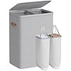 SONGMICS Tv&auml;ttkorg, 193 liters tv&auml;ttkorg, 2 fack, enkel montering, med lock och handtag, uttagbara innerp�sar, 51 x 38 x 74 cm, duvgr� ULCB813G01