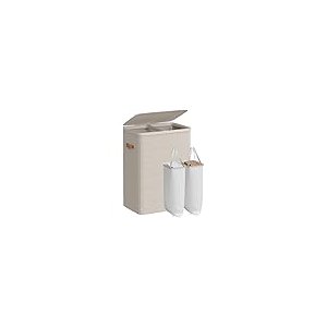 SONGMICS Tv&auml;ttkorg, 193 liters tv&auml;ttkorg, 2 fack, enkel montering, med lock och handtag, uttagbara innerp�sar, 51 x 38 x 74 cm, cappuccino beige ULCB813L01