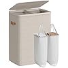 SONGMICS Tv&auml;ttkorg, 193 liters tv&auml;ttkorg, 2 fack, enkel montering, med lock och handtag, uttagbara innerp�sar, 51 x 38 x 74 cm, cappuccino beige ULCB813L01