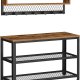 VASAGLE Knager�kke med skob�nk, entrem�bel, multifunktionel, prikkede knager�kker, 2-lags skoreol, industriel stil, til entr&eacute;, entr&eacute;, rustik brun LCR073K01