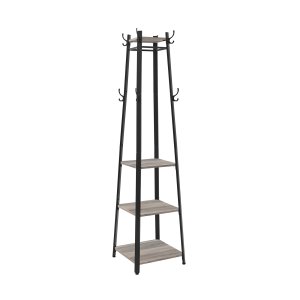 VASAGLE LCR080B02 stumtjener, m. 8 kroge og 3 hylder - gr� sp�nplade og sort st�l