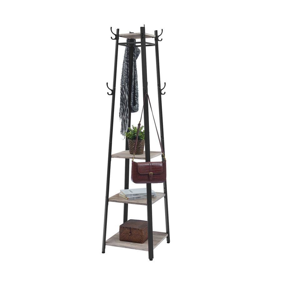 VASAGLE LCR080B02 stumtjener, m. 8 kroge og 3 hylder - gr� sp�nplade og sort st�l