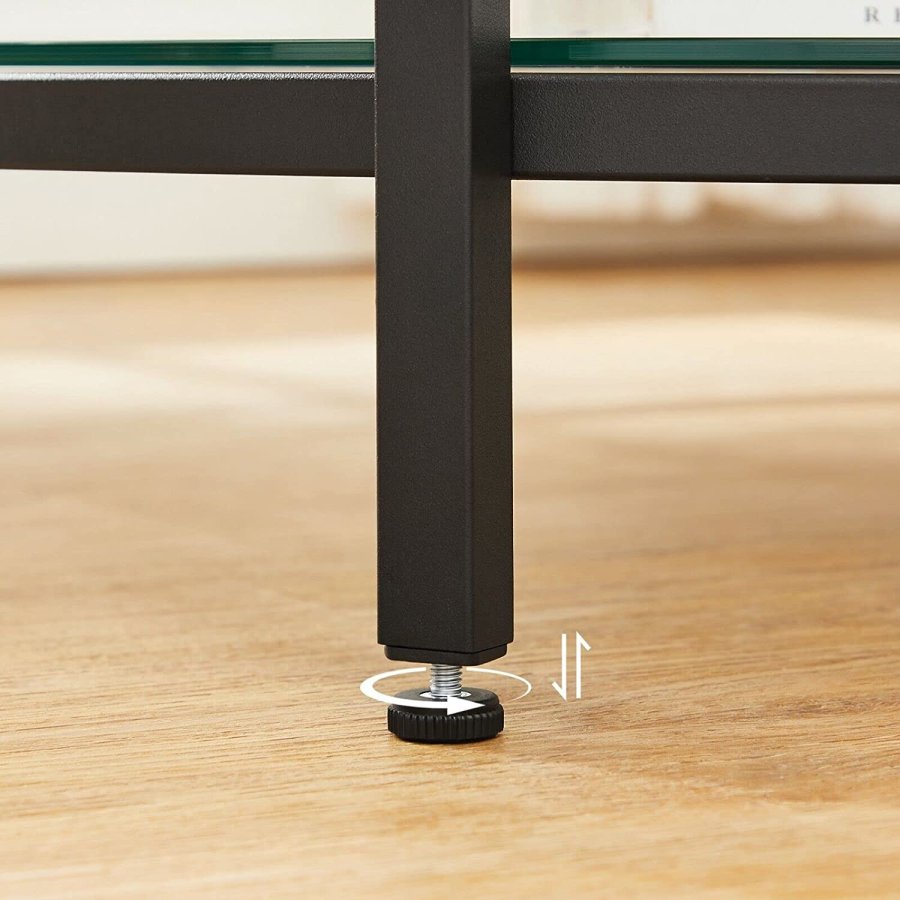 VASAGLE Couchtisch, rund, mit Glasablage – Spanplatte in weißer Marmoroptik und schwarzer Stahl (80)