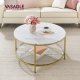 VASAGLE Sofabord, Stuebord, Sofa Cocktailbord Rundt Imiteret Marmor, Opbevaringshylde i H�rdet Glas, Nem at Samle, Moderne Stil, Til Stue, Marmor Hvid og Metallisk Guld LCT071W59