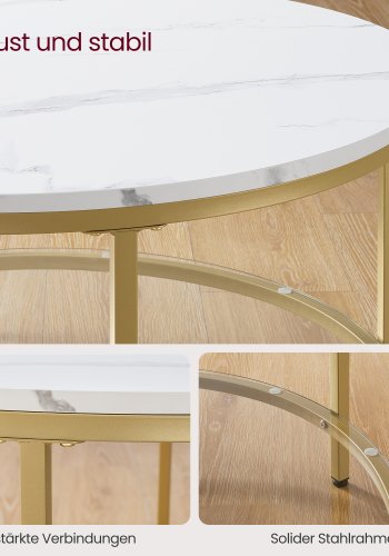VASAGLE Sofabord, Stuebord, Sofa Cocktailbord Rundt Imiteret Marmor, Opbevaringshylde i H�rdet Glas, Nem at Samle, Moderne Stil, Til Stue, Marmor Hvid og Metallisk Guld LCT071W59