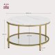 VASAGLE Sofabord, Stuebord, Sofa Cocktailbord Rundt Imiteret Marmor, Opbevaringshylde i H�rdet Glas, Nem at Samle, Moderne Stil, Til Stue, Marmor Hvid og Metallisk Guld LCT071W59