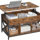 VASAGLE sofabord med l�fteplade, sofabord med opbevaringshylde, skjulte rum og l�fteplade, til stue, kontor, 19,7 x 39,4 x (19,3-24,4) tommer, rustik brun og sort ULCT202B01