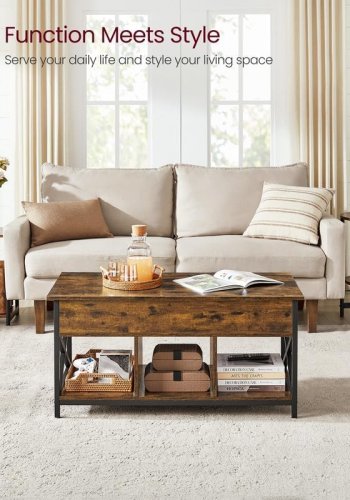 VASAGLE sofabord med l�fteplade, sofabord med opbevaringshylde, skjulte rum og l�fteplade, til stue, kontor, 19,7 x 39,4 x (19,3-24,4) tommer, rustik brun og sort ULCT202B01
