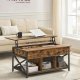 VASAGLE sofabord, l�ftebord Sofabord til stuen, sofabord med �ben og skjult opbevaring, X-formede st�nger, 60 x 100 x (48-62) cm, rustik brun og sort LCT205B01