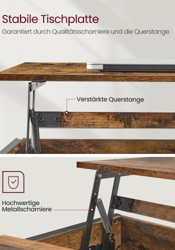 VASAGLE sofabord, l�ftebord Sofabord til stuen, sofabord med �ben og skjult opbevaring, X-formede st�nger, 60 x 100 x (48-62) cm, rustik brun og sort LCT205B01