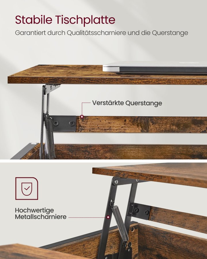 VASAGLE sofabord, l�ftebord Sofabord til stuen, sofabord med �ben og skjult opbevaring, X-formede st�nger, 60 x 100 x (48-62) cm, rustik brun og sort LCT205B01