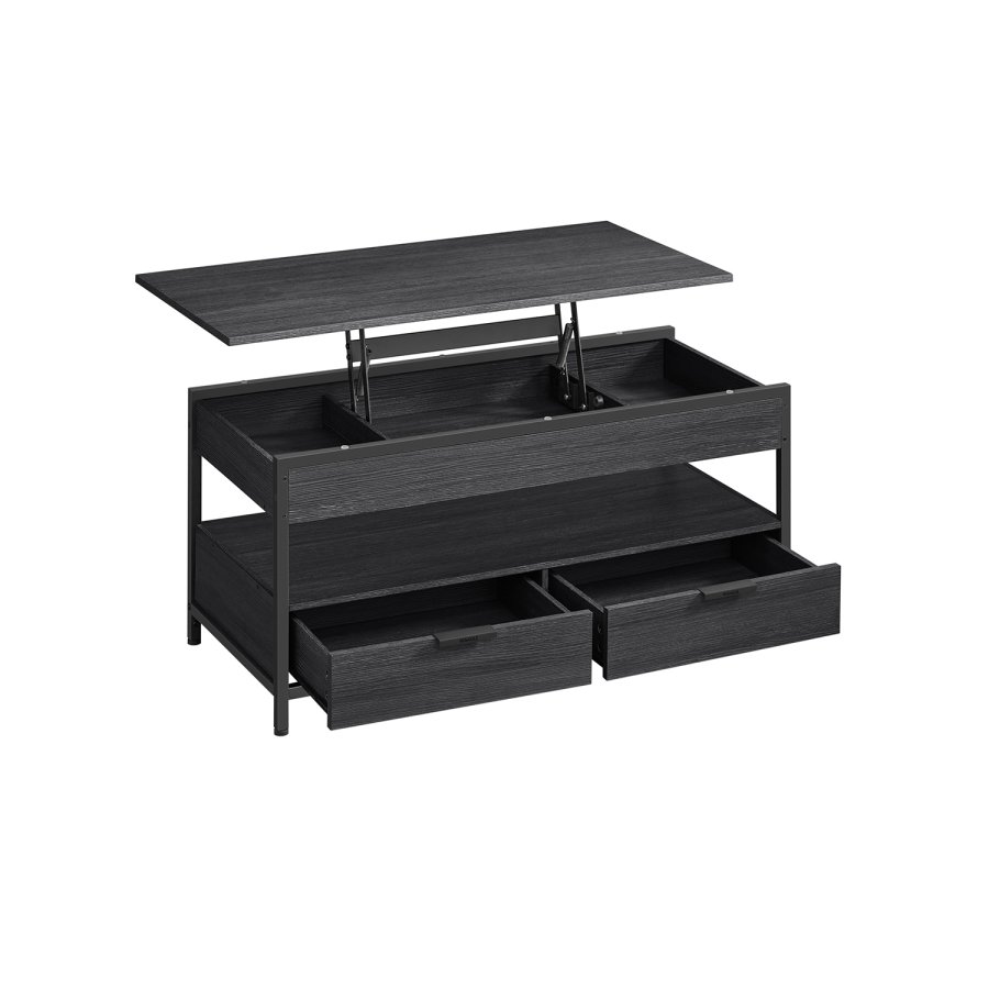 VASAGLE sofabord med l�ftefunktion, stuebord, med opbevaringsskuffer, skjulte rum og �ben hylde, antracitgr� og bl�ksort LCT209B22