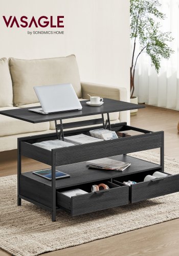 VASAGLE LCT209B22 sofabord, h�jdejusterbart, �bent og skjult opbevaringsrum - antracitgr� sp�nplade og bl�ksort st�l (50x100)