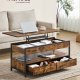 VASAGLE sofabord med l�ftefunktion, stuebord, med opbevaringsskuffer, skjulte rum og �ben hylde, rustik brun og bl�ksort LCT209K01