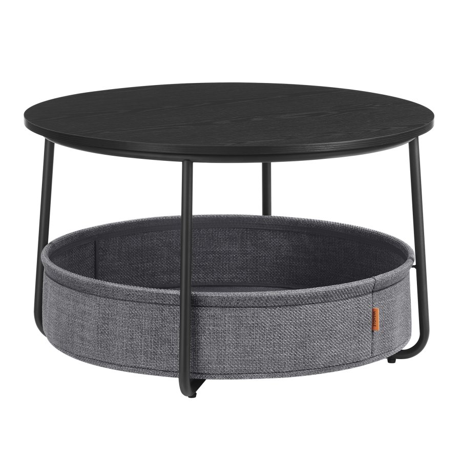 VASAGLE sofabord med opbevaring, rundt centerbord til stue med stofkurv, moderne stil, metalstel, bl�ksort og skifergr� LCT244B56