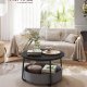 VASAGLE sofabord med opbevaring, rundt centerbord til stue med stofkurv, moderne stil, metalstel, bl�ksort og skifergr� LCT244B56