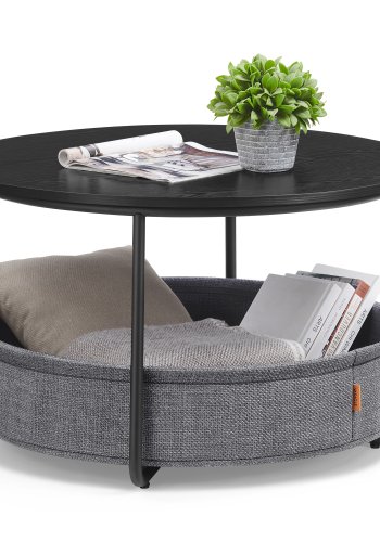 VASAGLE Couchtisch mit Stauraum, runder Beistelltisch f�r das Wohnzimmer mit Stoffkorb, moderner Stil, Metallgestell, Tintenschwarz und Schiefergrau LCT244B56