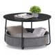 VASAGLE sofabord med opbevaring, rundt centerbord til stue med stofkurv, moderne stil, metalstel, bl�ksort og skifergr� LCT244B56