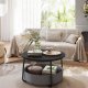 VASAGLE sofabord med opbevaring, rundt centerbord til stue med stofkurv, moderne stil, metalstel, bl�ksort og skifergr� LCT244B56