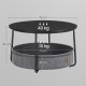 VASAGLE sofabord med opbevaring, rundt centerbord til stue med stofkurv, moderne stil, metalstel, bl�ksort og skifergr� LCT244B56