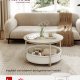 VASAGLE LCT244K01 Rundt sofabord med opbevaringsplads Sidebord Stuebord med stofkurv Moderne metalramme Naturbeige/Cremehvid