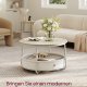 VASAGLE LCT244K01 Rundt sofabord med opbevaringsplads Sidebord Stuebord med stofkurv Moderne metalramme Naturbeige/Cremehvid