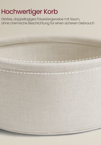 VASAGLE LCT244K01 Rundt sofabord med opbevaringsplads Sidebord Stuebord med stofkurv Moderne metalramme Naturbeige/Cremehvid