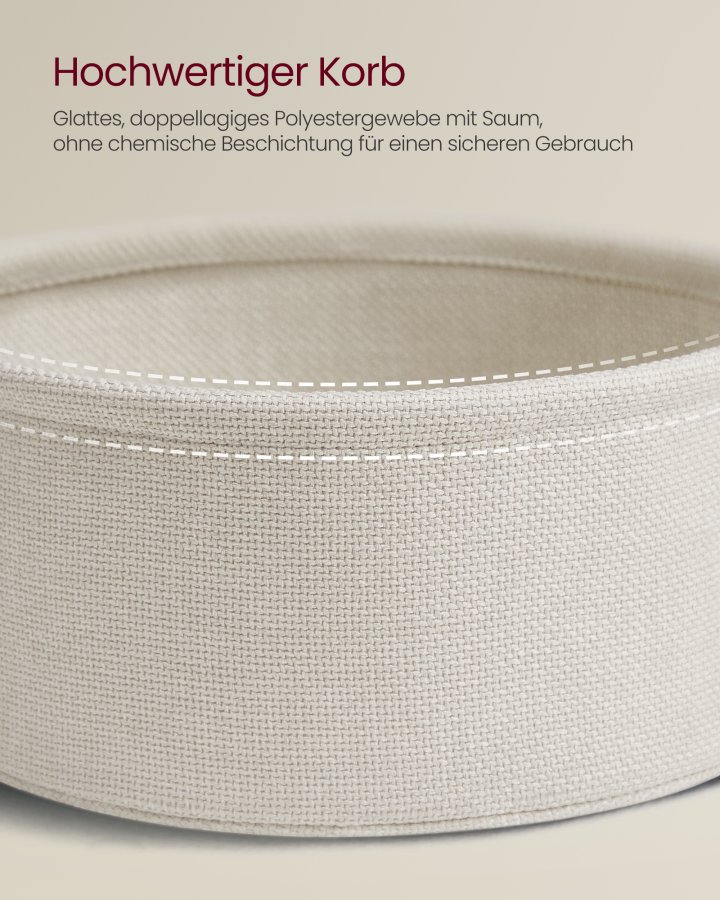 VASAGLE LCT244K01 Rundt sofabord med opbevaringsplads Sidebord Stuebord med stofkurv Moderne metalramme Naturbeige/Cremehvid