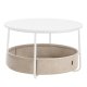 VASAGLE sofabord med opbevaring, rundt centerbord til stue med stofkurv, moderne stil, metalstel, mat hvid og kamelbrun LCT244W10