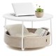 VASAGLE sofabord med opbevaring, rundt centerbord til stue med stofkurv, moderne stil, metalstel, mat hvid og kamelbrun LCT244W10