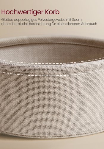 VASAGLE sofabord med opbevaring, rundt centerbord til stue med stofkurv, moderne stil, metalstel, mat hvid og kamelbrun LCT244W10