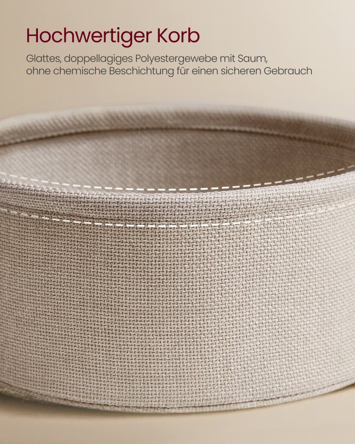 VASAGLE sofabord med opbevaring, rundt centerbord til stue med stofkurv, moderne stil, metalstel, mat hvid og kamelbrun LCT244W10