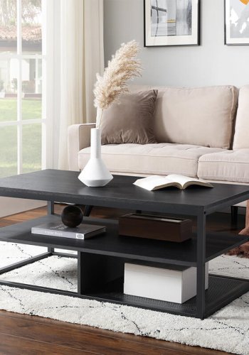 VASAGLE salongbord, rektangulrt, m. 2 hyller - sort sponplate og stl (110x60)