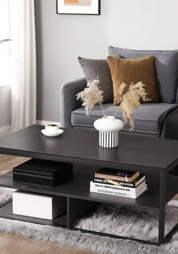 VASAGLE salongbord, rektangulrt, m. 2 hyller - sort sponplate og stl (110x60)